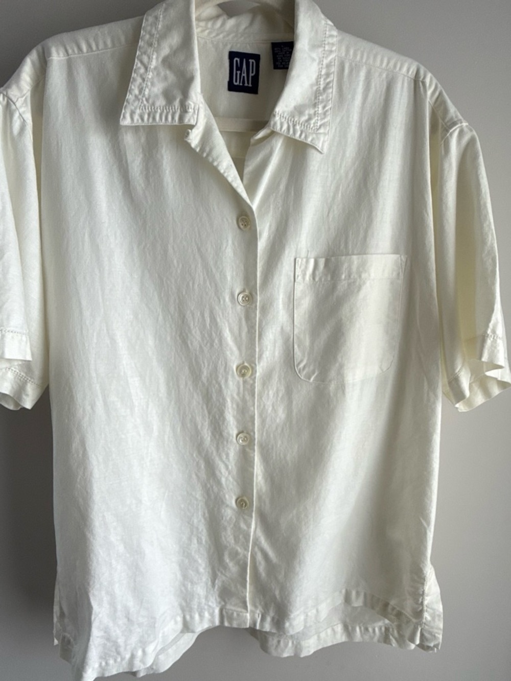 GAP Linen Cream Short-Sleeve Casual Button-Down Shirt